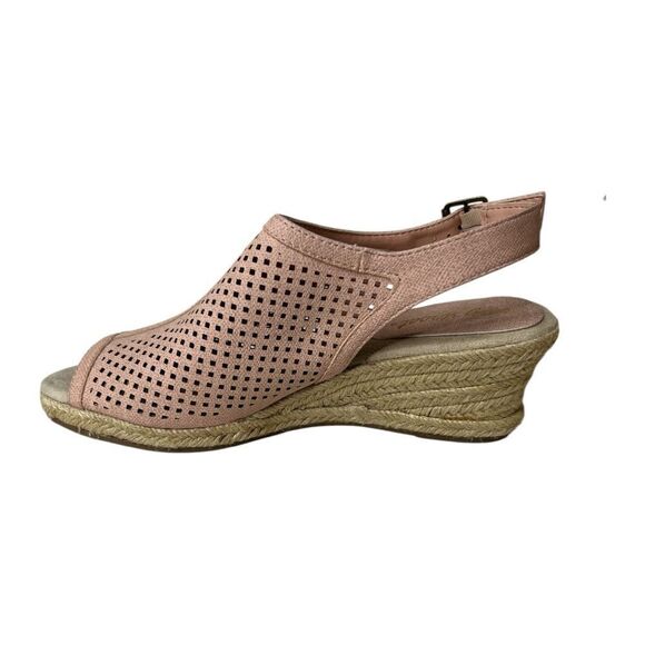 Easy Street Comfortable Pink Peep-Toe Laser Cut Sandals Wedge Espadrille Sz 8 - Picture 6 of 7